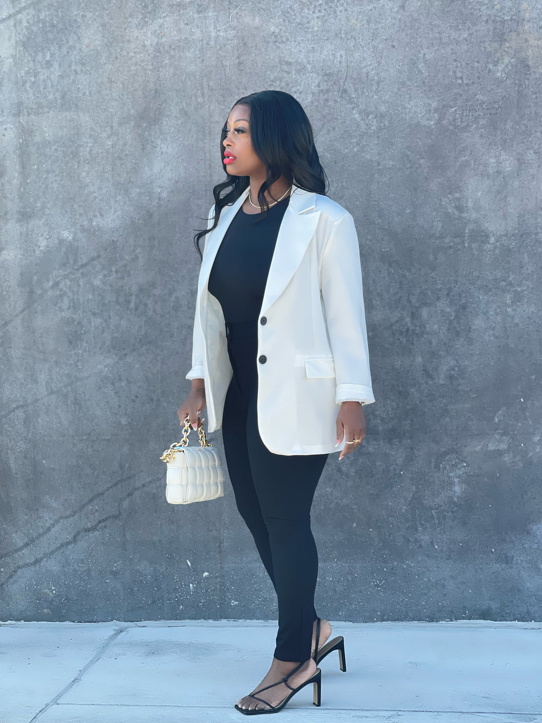 White Double Breasted Boyfriend Blazer